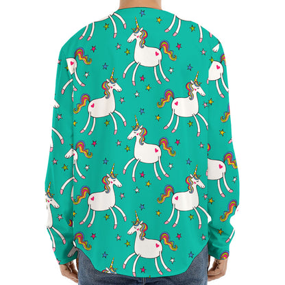 Doodle Unicorn Pattern Print Long Sleeve Baseball Jersey