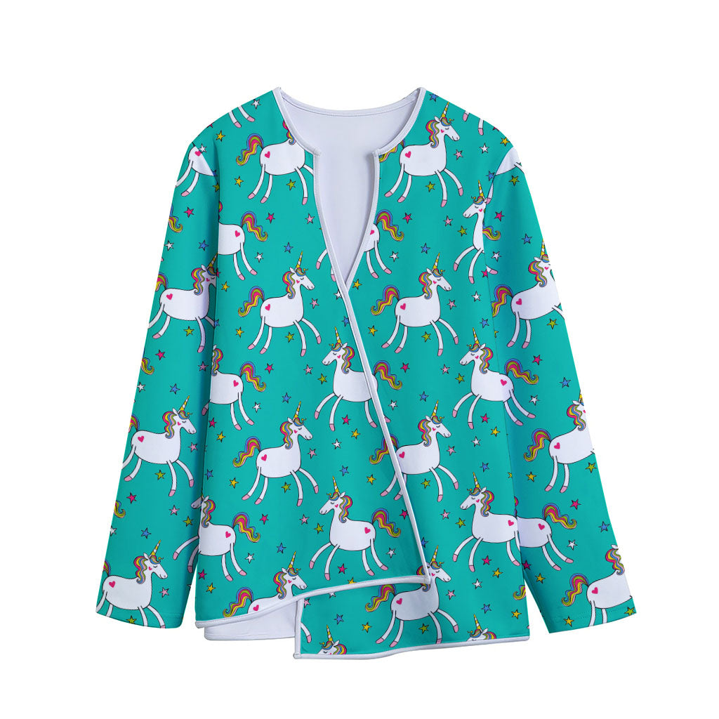Doodle Unicorn Pattern Print Long Sleeve Short Coat
