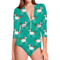 Doodle Unicorn Pattern Print Long Sleeve Swimsuit