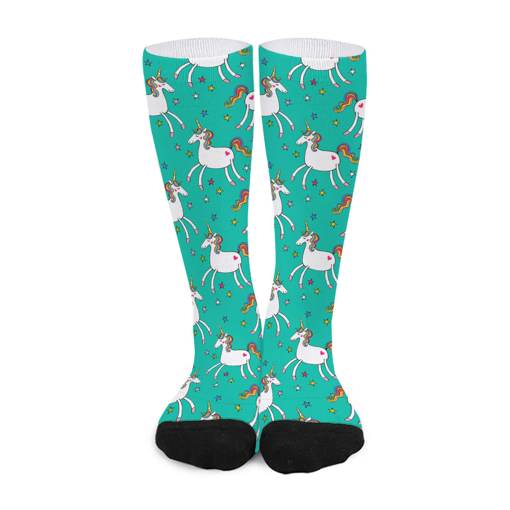 Doodle Unicorn Pattern Print Long Socks
