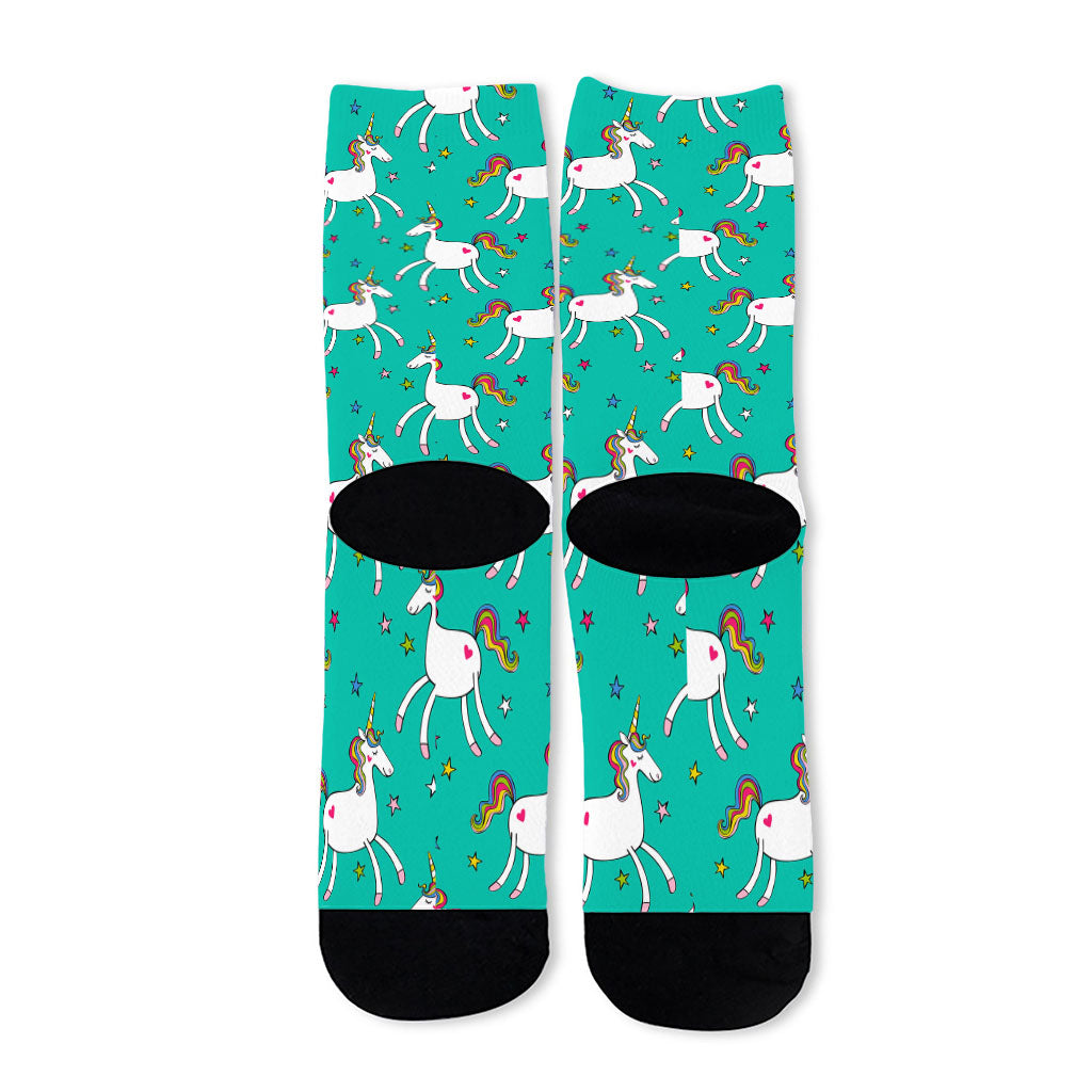 Doodle Unicorn Pattern Print Long Socks