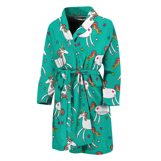Doodle Unicorn Pattern Print Men's Bathrobe