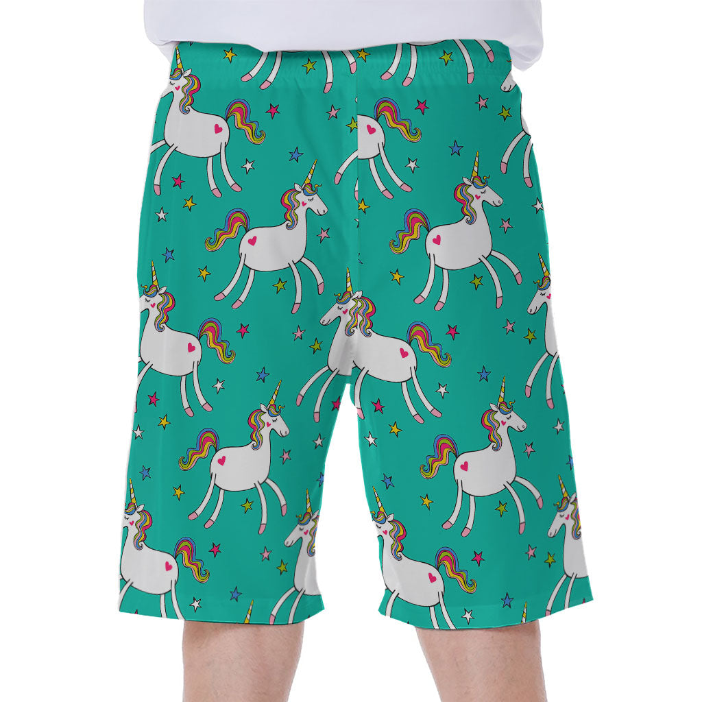Doodle Unicorn Pattern Print Men's Beach Shorts