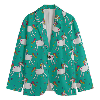Doodle Unicorn Pattern Print Men's Cotton Blazer