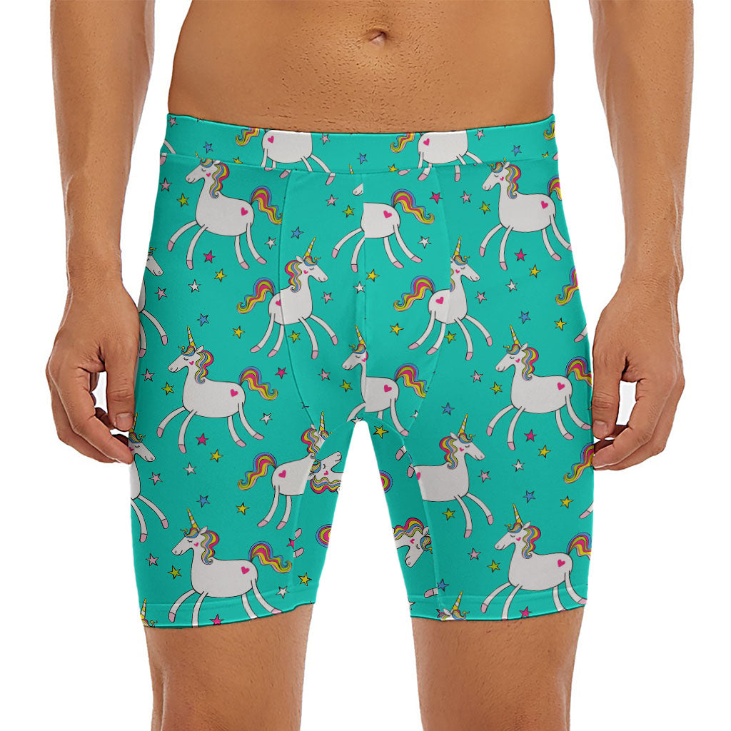 Doodle Unicorn Pattern Print Men's Long Boxer Briefs