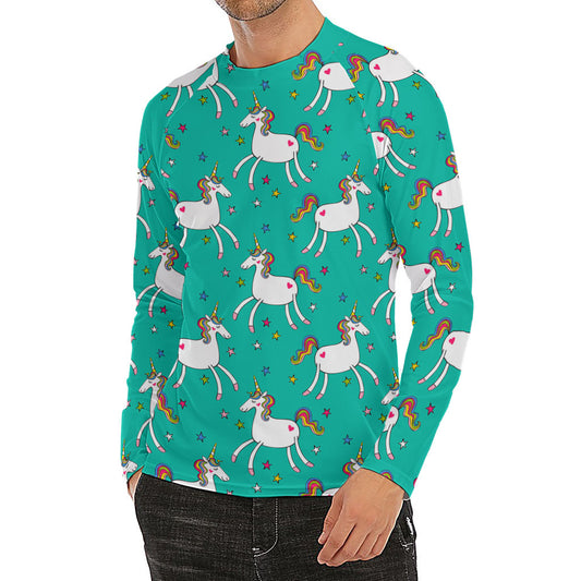 Doodle Unicorn Pattern Print Men's Long Sleeve Rash Guard