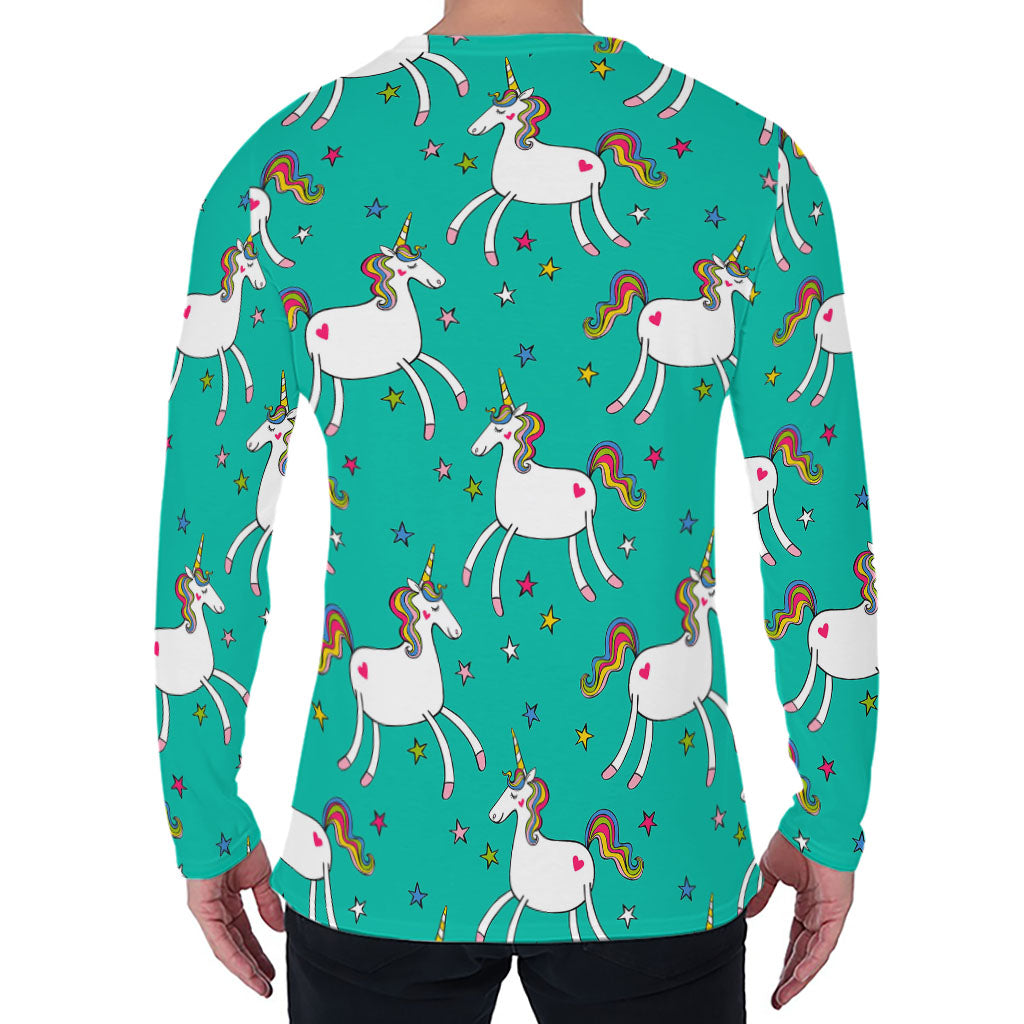 Doodle Unicorn Pattern Print Men's Long Sleeve T-Shirt
