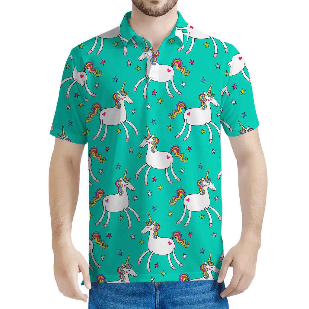 Doodle Unicorn Pattern Print Men's Polo Shirt