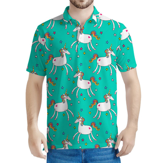 Doodle Unicorn Pattern Print Men's Polo Shirt