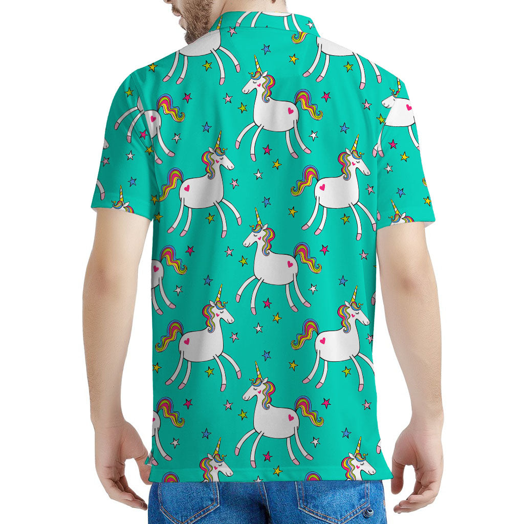 Doodle Unicorn Pattern Print Men's Polo Shirt