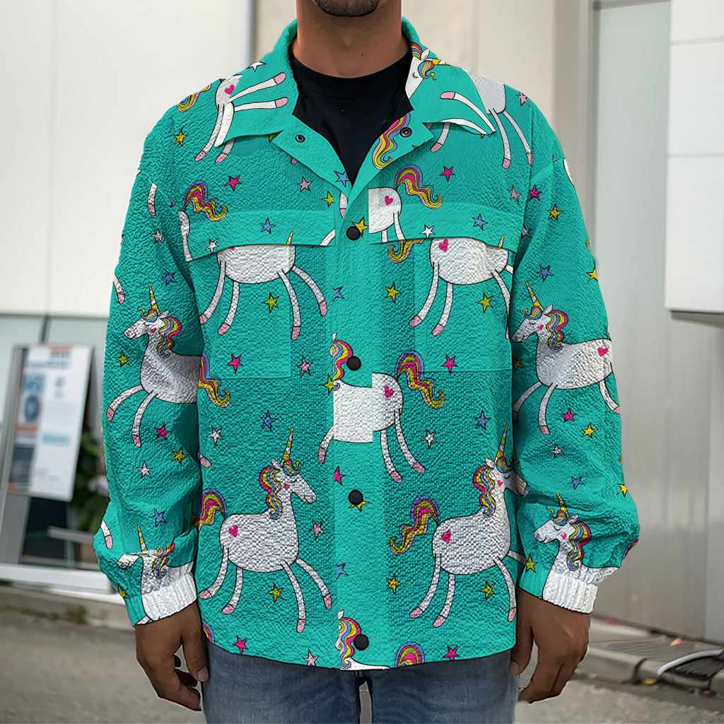 Doodle Unicorn Pattern Print Men's Shirt Jacket