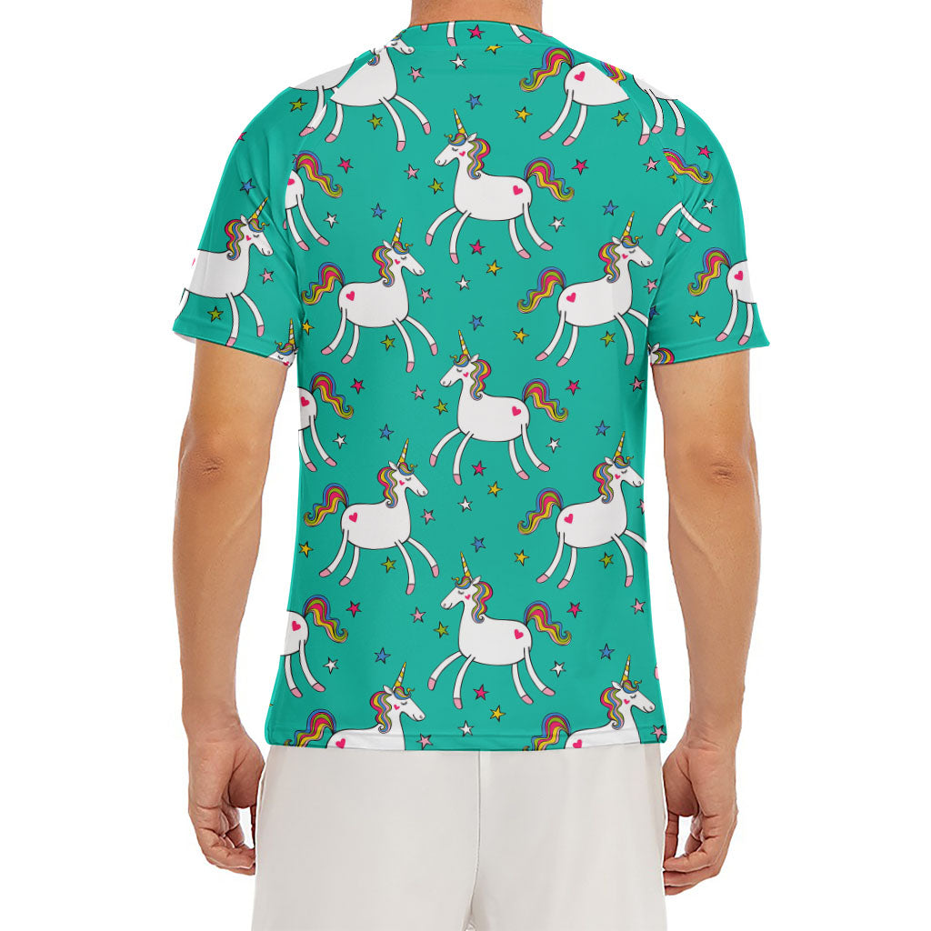 Doodle Unicorn Pattern Print Men's Short Sleeve Rash Guard