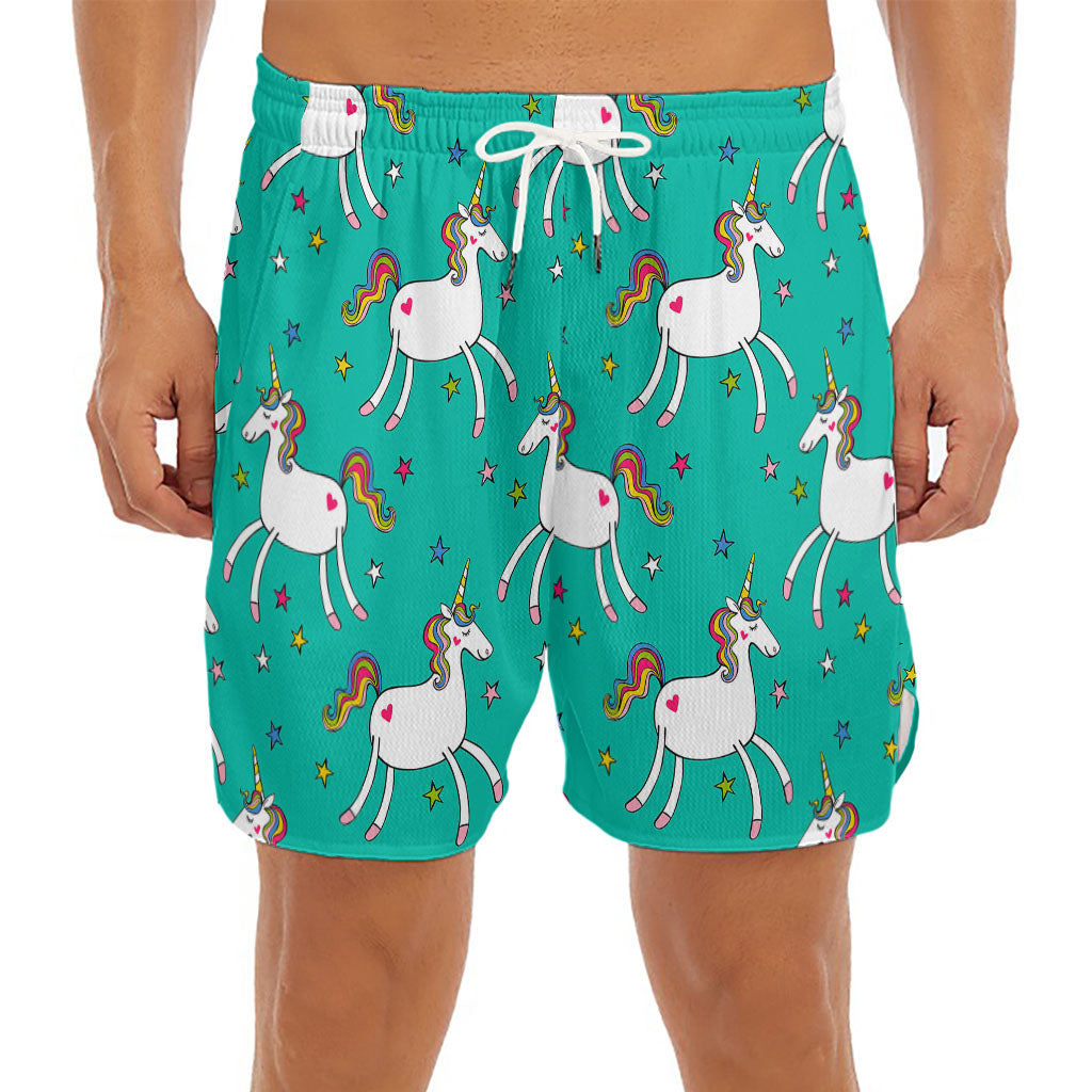 Doodle Unicorn Pattern Print Men's Split Running Shorts