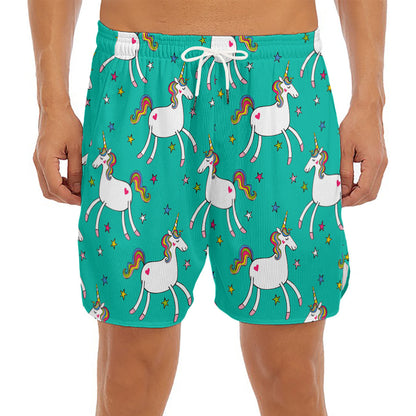 Doodle Unicorn Pattern Print Men's Split Running Shorts