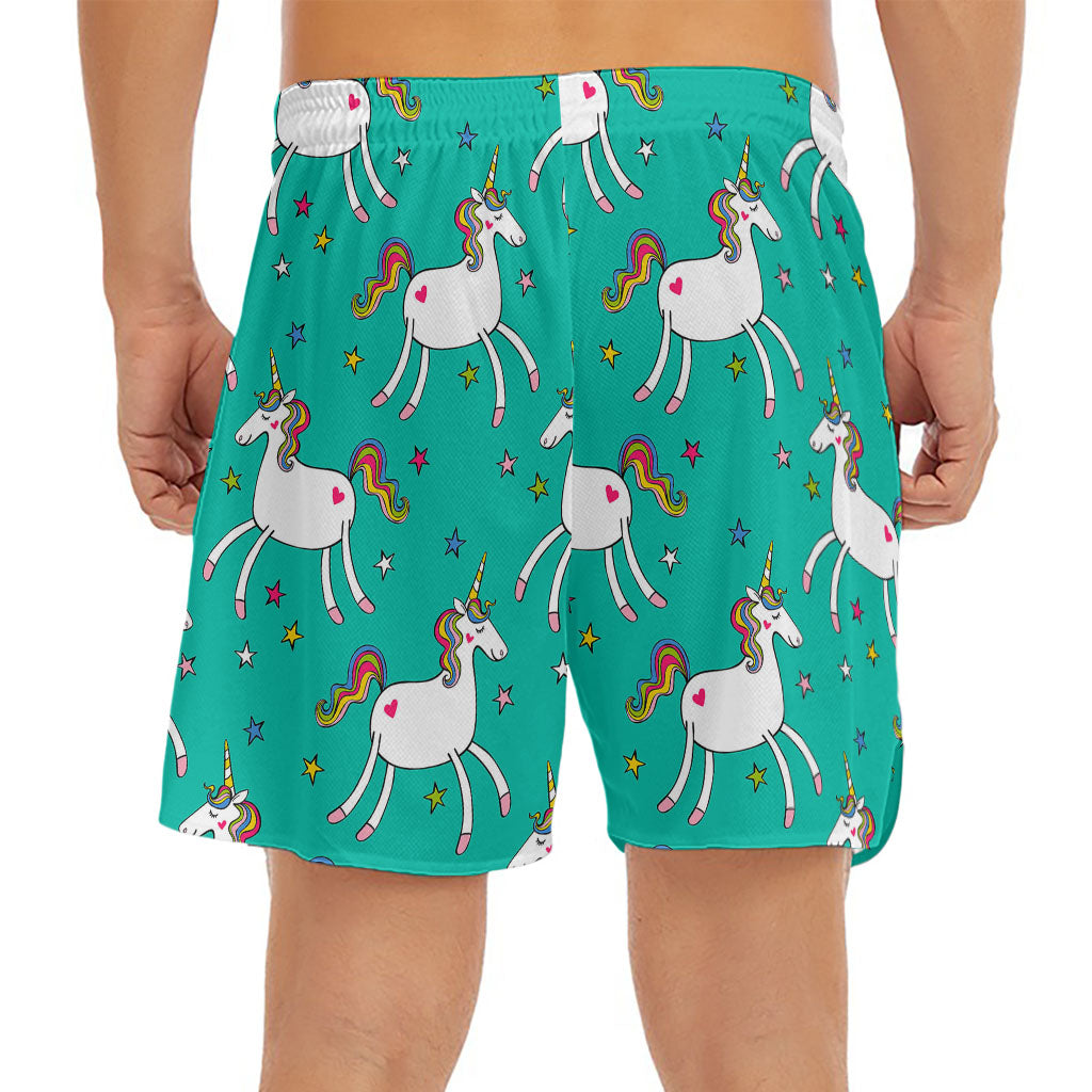 Doodle Unicorn Pattern Print Men's Split Running Shorts