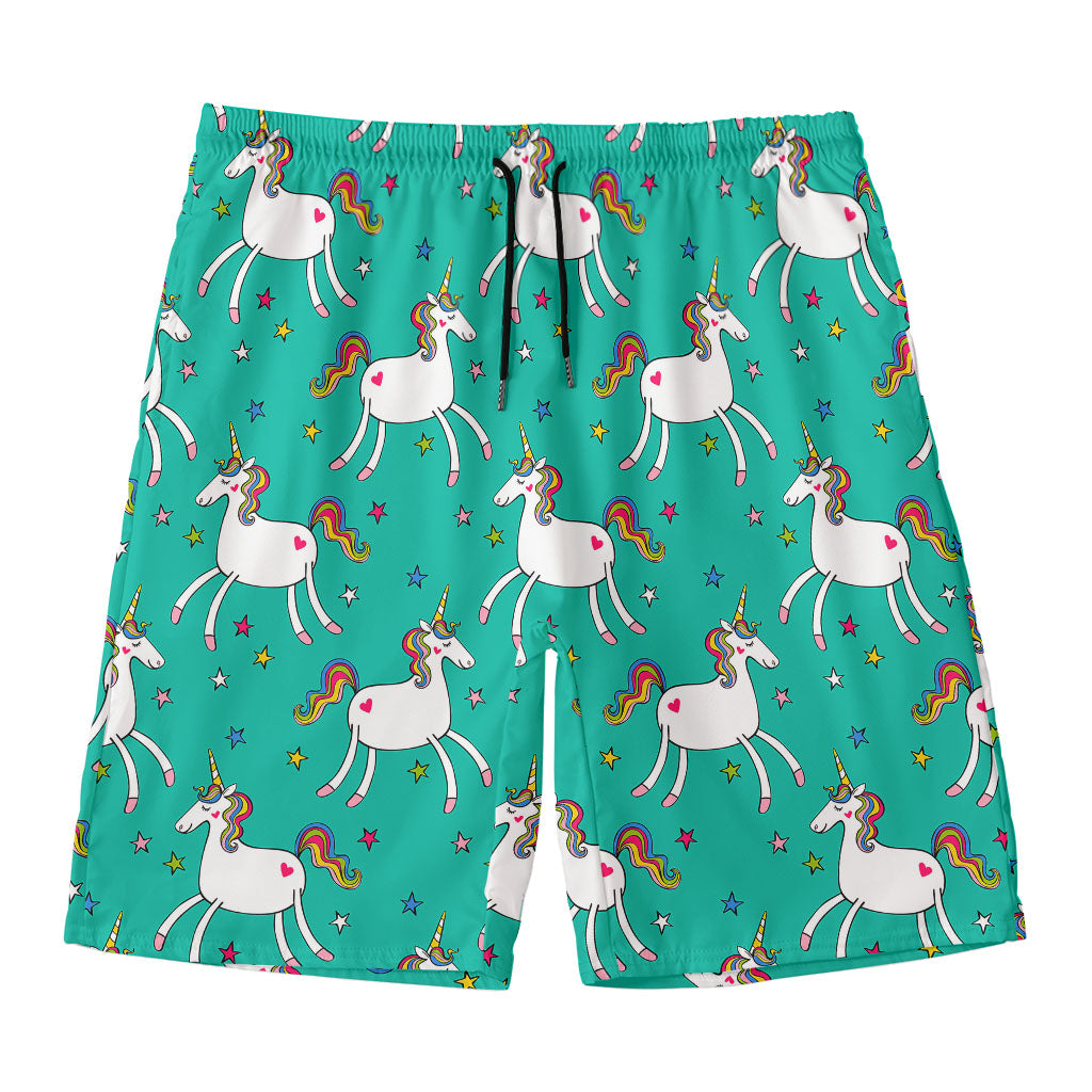 Doodle Unicorn Pattern Print Men's Swim Trunks