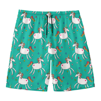 Doodle Unicorn Pattern Print Men's Swim Trunks