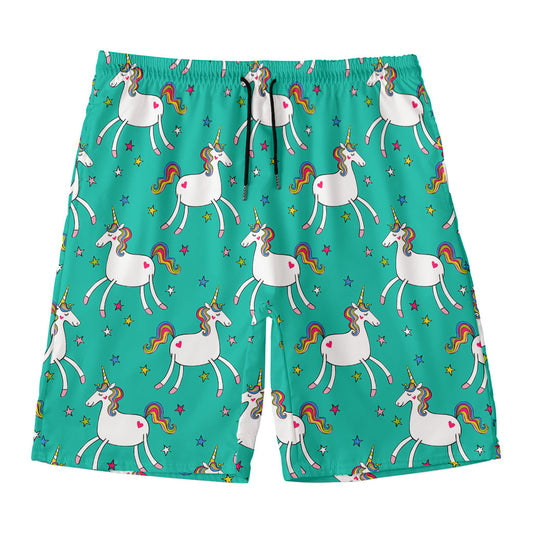 Doodle Unicorn Pattern Print Men's Swim Trunks
