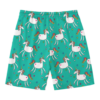Doodle Unicorn Pattern Print Men's Swim Trunks