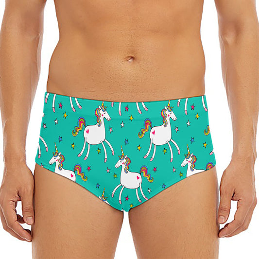 Doodle Unicorn Pattern Print Men's Triangle Swim Briefs