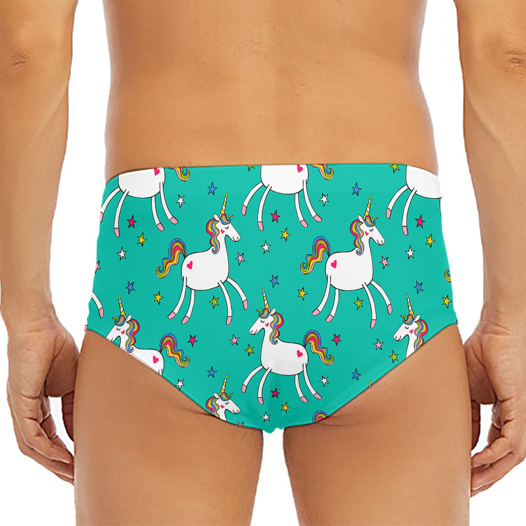 Doodle Unicorn Pattern Print Men's Triangle Swim Briefs