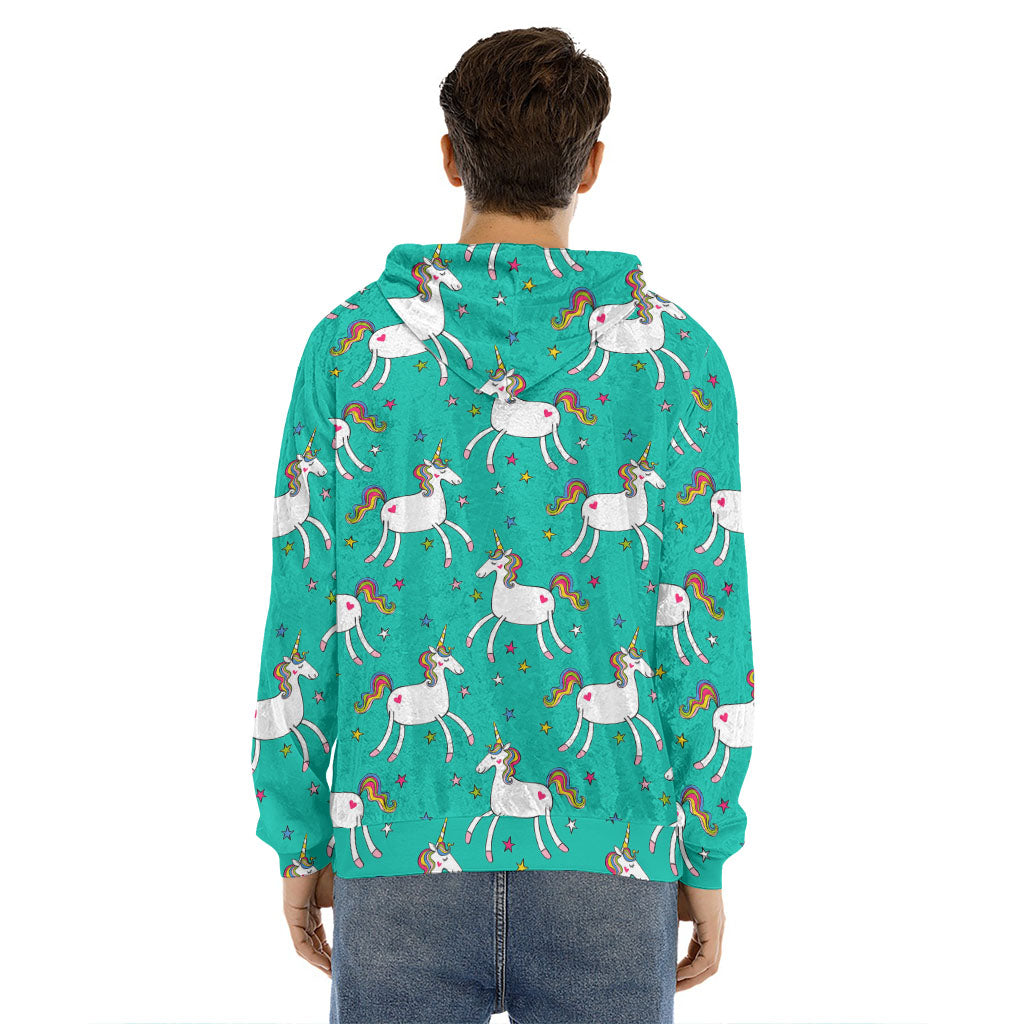 Doodle Unicorn Pattern Print Men's Velvet Pullover Hoodie