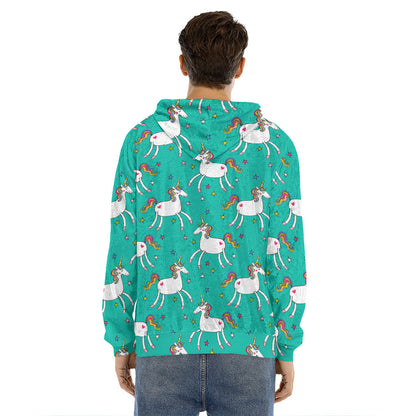 Doodle Unicorn Pattern Print Men's Velvet Pullover Hoodie