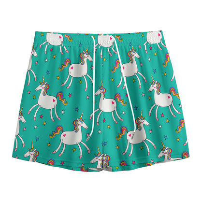 Doodle Unicorn Pattern Print Mesh Shorts