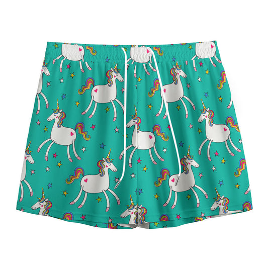 Doodle Unicorn Pattern Print Mesh Shorts