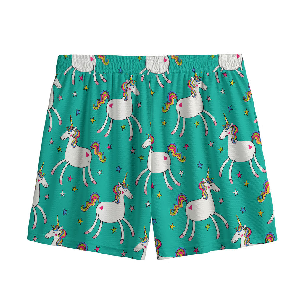 Doodle Unicorn Pattern Print Mesh Shorts