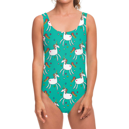 Doodle Unicorn Pattern Print One Piece Swimsuit