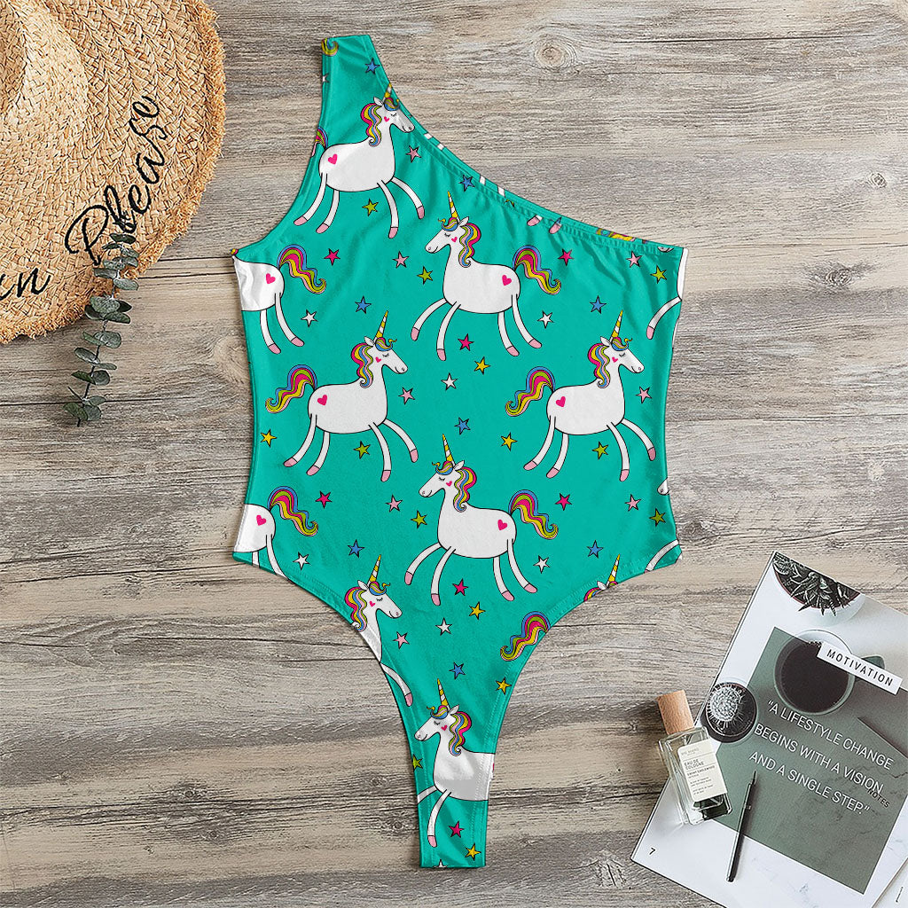 Doodle Unicorn Pattern Print One Shoulder Bodysuit