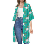 Doodle Unicorn Pattern Print Open Front Beach Cover Up