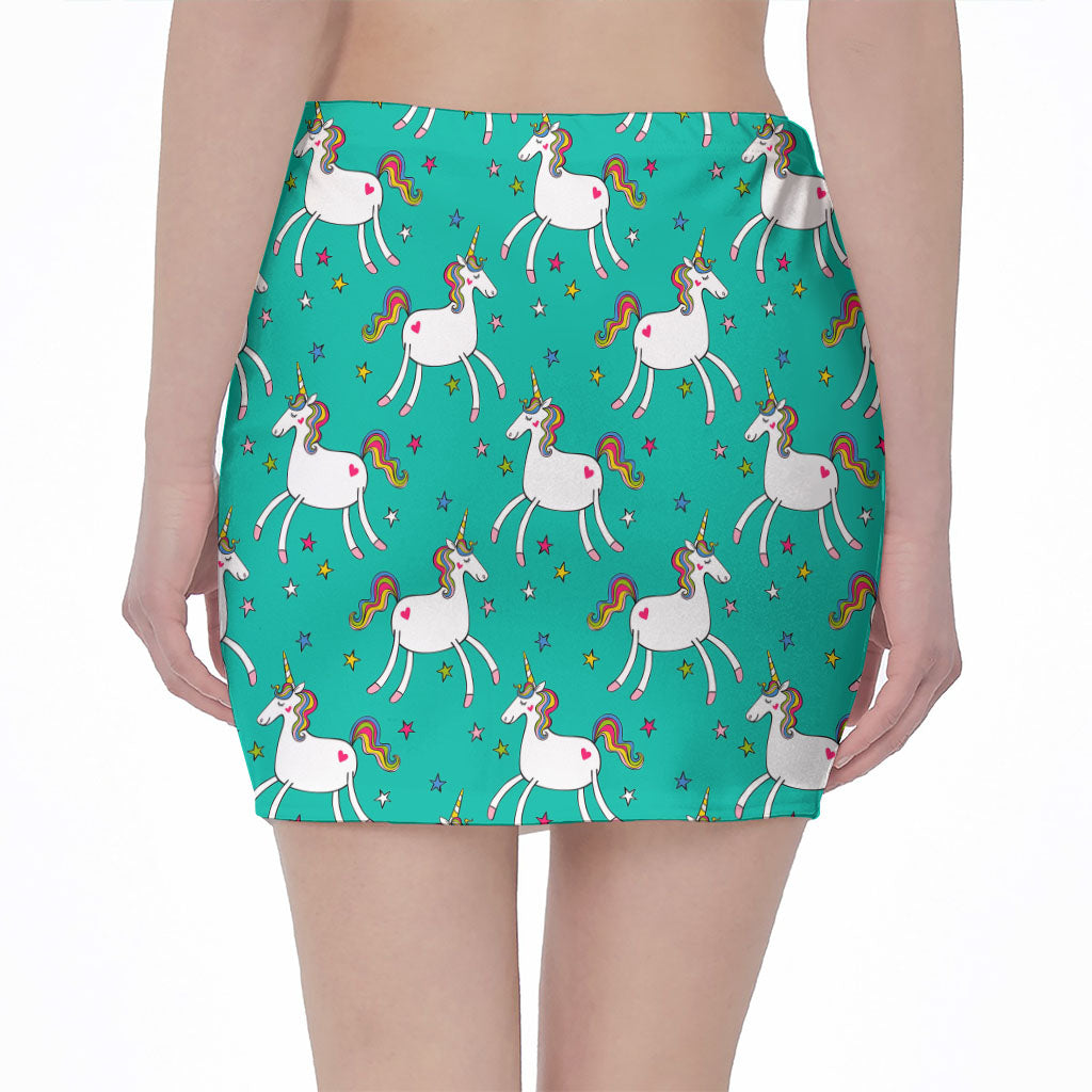 Doodle Unicorn Pattern Print Pencil Mini Skirt