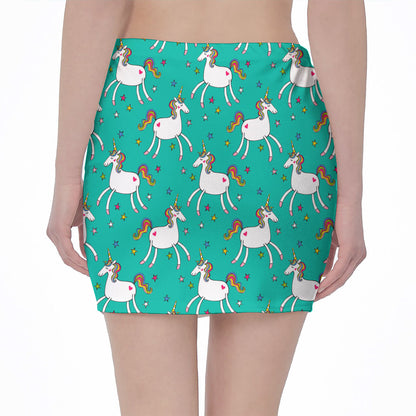 Doodle Unicorn Pattern Print Pencil Mini Skirt