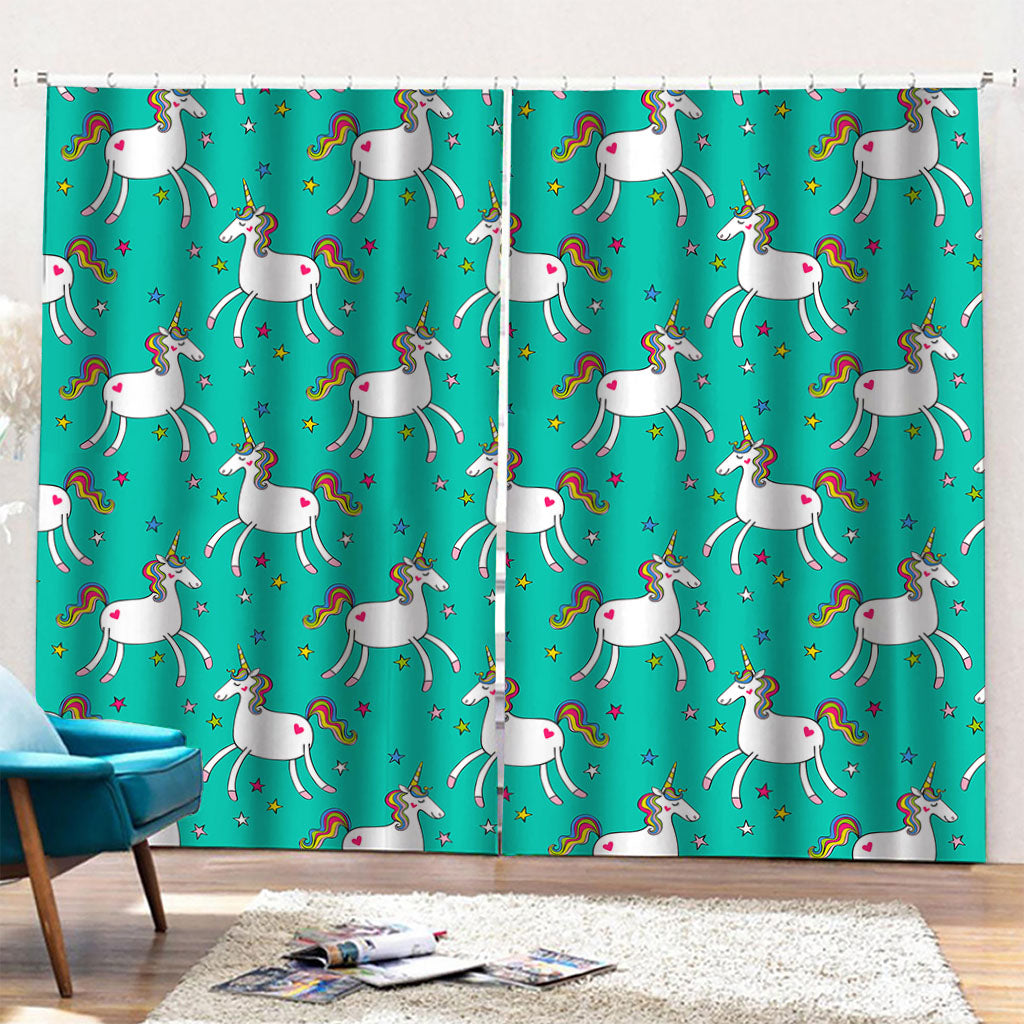 Doodle Unicorn Pattern Print Pencil Pleat Curtains