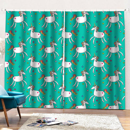 Doodle Unicorn Pattern Print Pencil Pleat Curtains