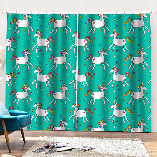 Doodle Unicorn Pattern Print Pencil Pleat Curtains
