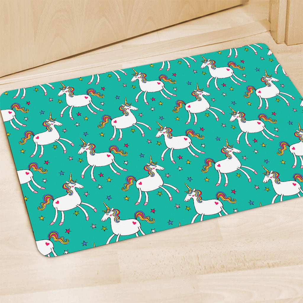 Doodle Unicorn Pattern Print Polyester Doormat