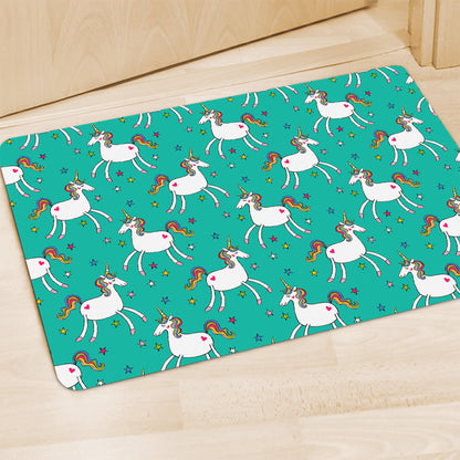 Doodle Unicorn Pattern Print Polyester Doormat