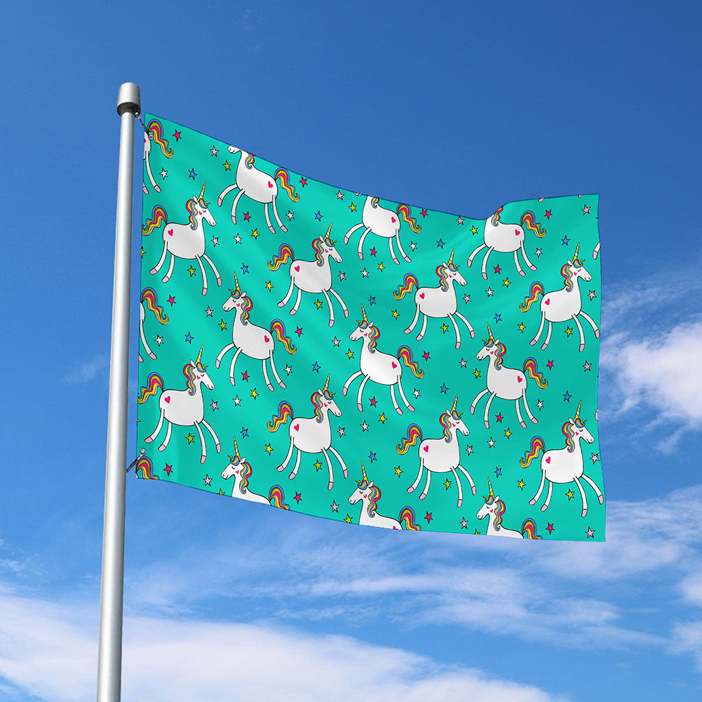 Doodle Unicorn Pattern Print Polyester Flag