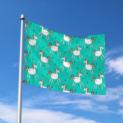 Doodle Unicorn Pattern Print Polyester Flag