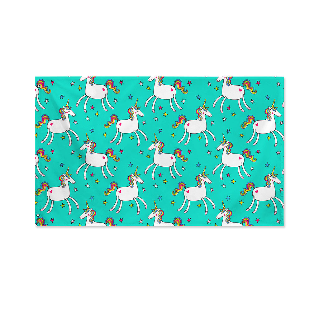 Doodle Unicorn Pattern Print Polyester Flag