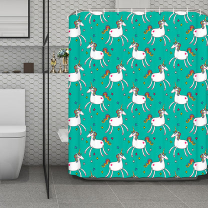 Doodle Unicorn Pattern Print Polyester Shower Curtain