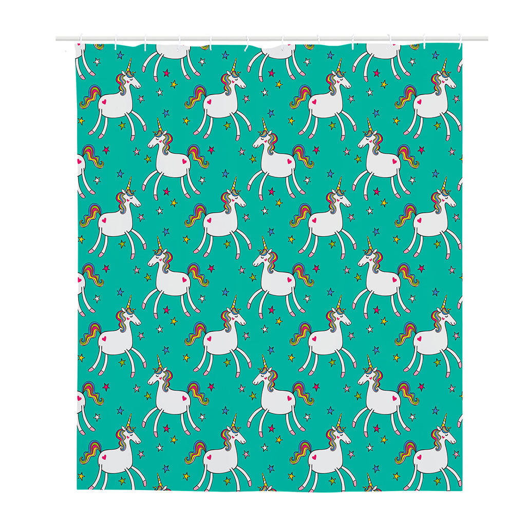 Doodle Unicorn Pattern Print Polyester Shower Curtain