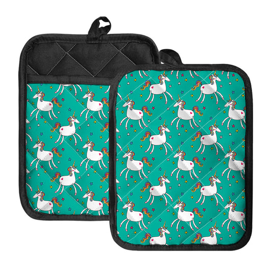 Doodle Unicorn Pattern Print Pot Holders With Pocket