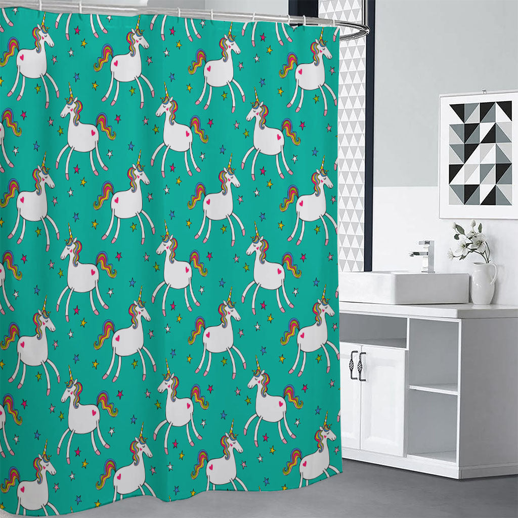 Doodle Unicorn Pattern Print Premium Shower Curtain