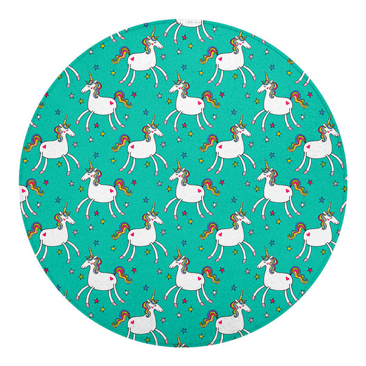 Doodle Unicorn Pattern Print Round Blanket