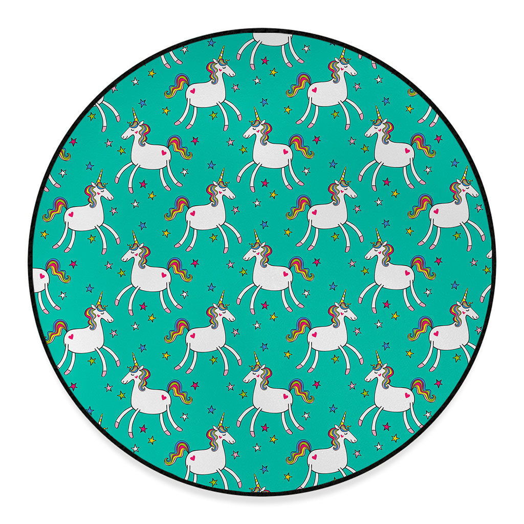 Doodle Unicorn Pattern Print Round Floor Mat