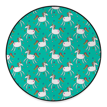 Doodle Unicorn Pattern Print Round Floor Mat